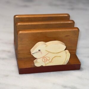 Handcrafted Wooden Bunny Letter Holder or Napkin and plate holder.